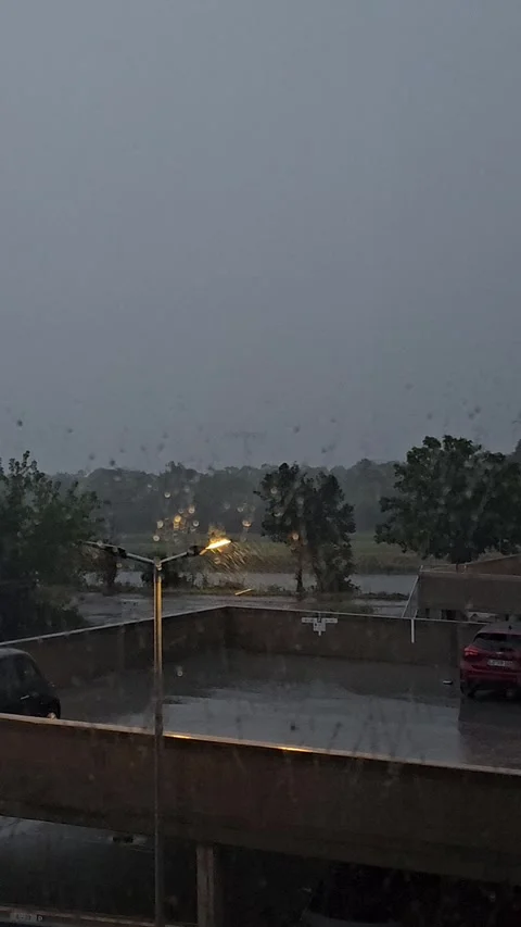 Heavy rain outside apartment window in Germany Stock Footage 340270568