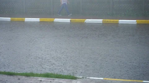 Heavy rain outside. Strong flow of water Stock Footage 157971646