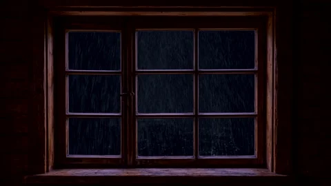 Heavy rain outside window night zoom in Stock Footage 345432813
