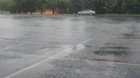 Heavy rain in parking lot Stock Footage 34133703