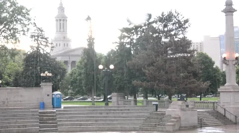 Heavy rain in a plaza Stock Footage 50591341