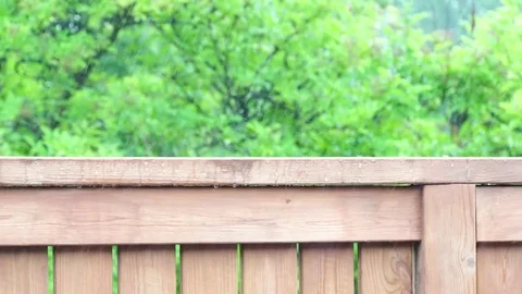 Heavy rain on a porch railing Stock Footage 81001478