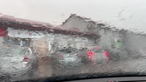 Heavy Rain Pouring On Car Windshield During Stormy Weather Video stock 341415936