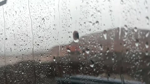 Heavy Rain POV from Crane Operator Cabin at Construction Site Stock Footage 340124499