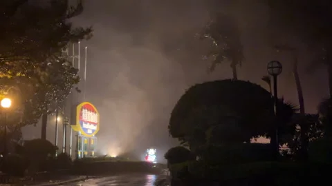 Heavy Rain Powerful Wind Builds At Night As Hurricane Nears Stock Footage 253542732