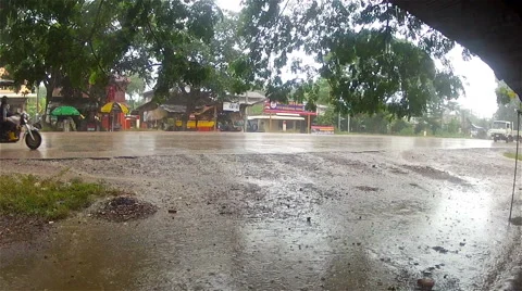 Heavy rain on the road Stock Footage 50407389