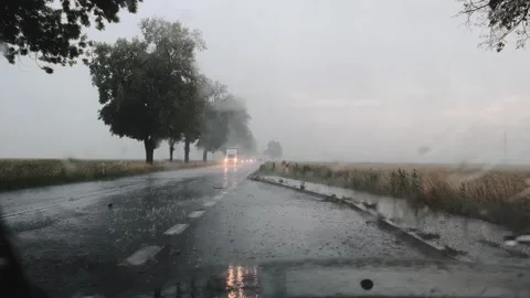Heavy rain on the road Stock Footage 317516554