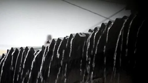 Heavy Rain  on a Rusted and Broken Roof Stock Footage 280352648