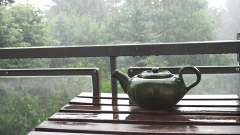 Heavy rain shower with rain sounds Stock Footage