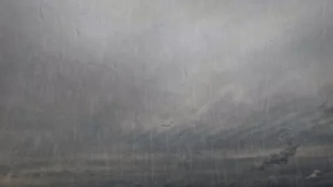 Heavy rain on sky with clouds - pretty weather background - photo of nature Foto stock