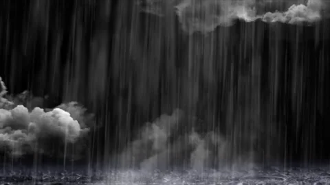 Heavy rain storm with dark clouds falling on water surface with creating moody Stock Footage 343842784