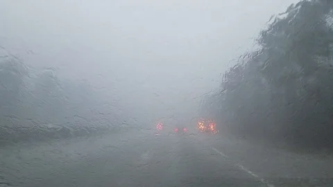 Heavy Rain Storm on Interstate Dangerous Stock Footage 86399963