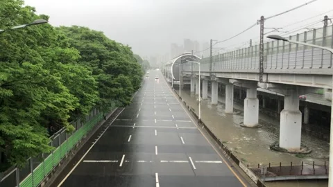 Heavy rain in the stream Stock Footage 245354243