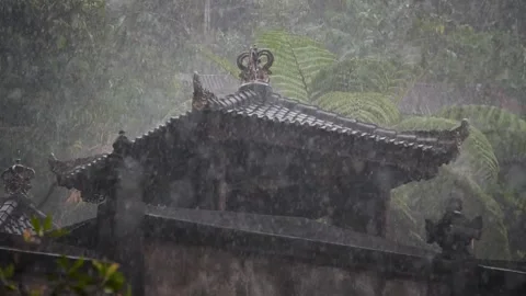 Heavy rain in the temple Stock Footage 276942881