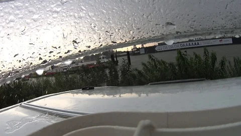 Heavy Rain Thunder &amp; Lightning In Hamburg From The Caravan Roof Window Stock Footage 97121326