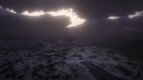 Heavy rain thunder storm on desert Stock Footage 266075826