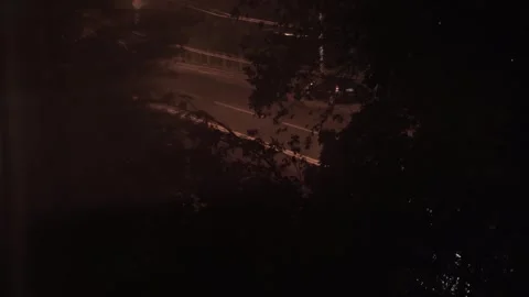 Heavy rain with thunderstorms, lightning and wind outside the window Video stock 244672365