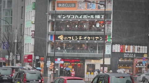 Heavy Rain Traffic Jam Along Busy Tokyo City Street District 動画素材 335102968