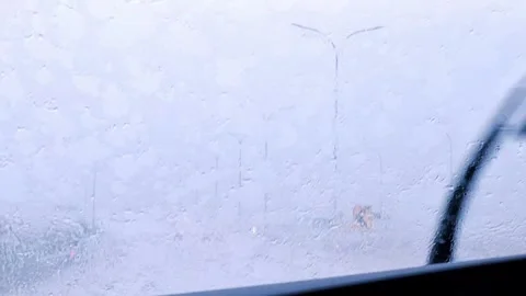 Heavy Rain Travel. Intense Storm Driving. Submerged Highway View Stock Footage 325972768