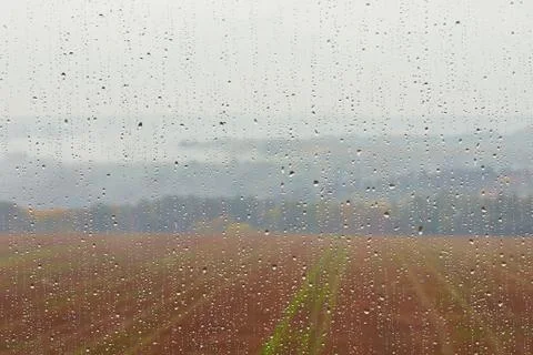 Heavy rain - view through the window 스톡 사진
