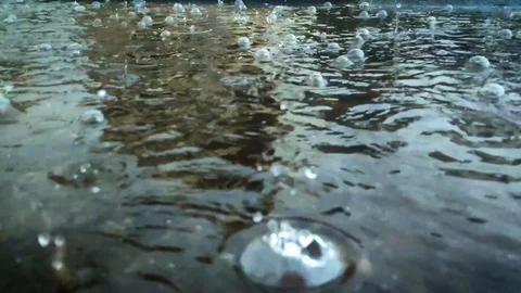 Heavy Rain On Water Surface, Slow Motion Stock Footage 109405595