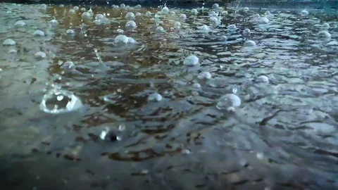 Heavy Rain On Water Surface, Slow Motion Stock Footage 109405607