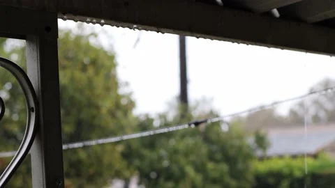 Heavy Rain With Wind, Back Yard Patio, Tree, 4K, Real Time Stock Footage 237214741