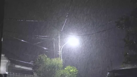 Heavy Rain with The Wind At Night During Thunderstorm. 스톡 동영상 201322288