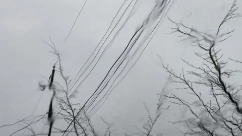 Heavy Rain Window POV Electrical Poles and tree Stock Footage 302707621