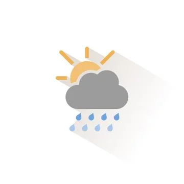 Heavy raindrops, cloud and sun. Isolated color icon. Weather vector illustrat Stock Illustration