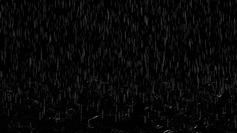 Heavy rainfall animation with ground water ripple effects on black background. Stock Footage 323183007