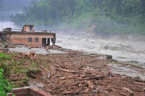Heavy rainfall causes flood.Cause harm to many lives &amp; property. Stock Photos