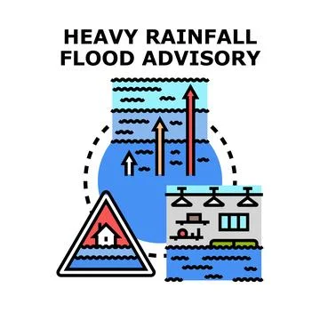 Heavy rainfall flood advisory warning concept Stock Illustration
