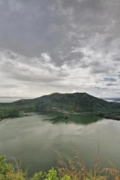 Heavy rainfall over Vulcan Point-small island in Main Crater-Taal lake-PH-0018 Stock Photos