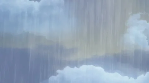 Heavy rainfall streaming down from dark clouds in stormy sky with rain falling Stock-Footage 343843083