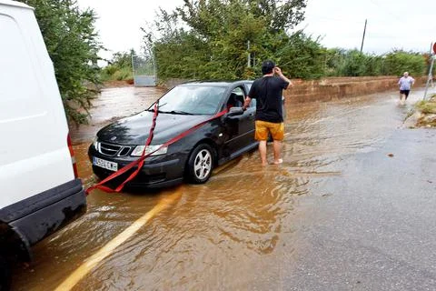 Heavy rains cause floods in Castellon, Benicarl? Spain - 20 Aug 2019 Stock Photos