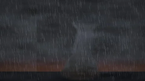 Heavy Rainstorm with Dark Stormy Clouds and Red Sunset Horizon Video stock 347965569