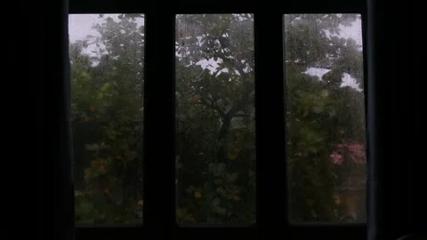 Heavy Rainstorm Outside big Window Stock Footage 346503455