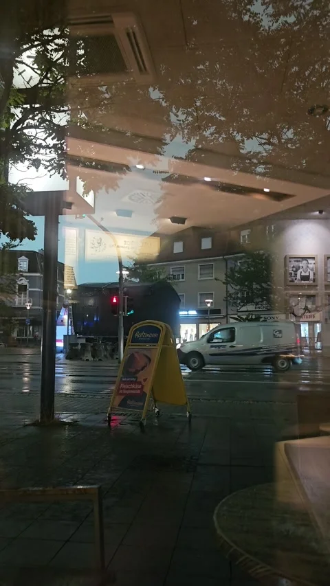 Heavy Rainstorm Seen Through Cafe Window Stock Footage 344311635