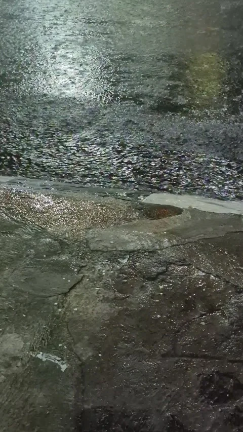 Heavy rainwater flowing on the side Stock Footage 327244521