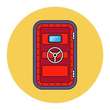 Heavy red bunker door. hide in a bomb shelter. Stock Illustration