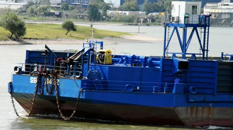 Heavy river barge with huge cable roll Video stock 41339481