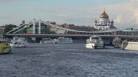 Heavy river traffic Stock Footage 97852565