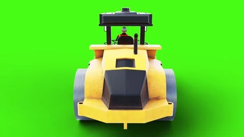Heavy Road Construction Roller Slowly Driving on Green Screen, Animated Rollers Stock-Footage 347332847