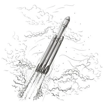 Heavy Rocket Flying among the clouds illustration. Stock Illustration