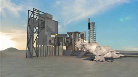 Heavy rocket launch - space rocket lift-off into space orbit with flames and Video stock 171022417