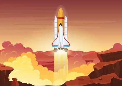 Heavy rocket launch. Vector flat illustration. Stock Illustration