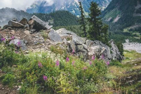 Heavy rocks on the mountain Stock Photos