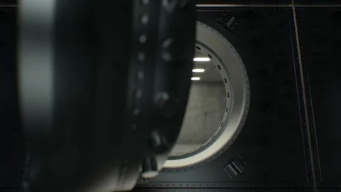 Heavy round vault door slowly opens revealing an empty safe interior, symbo.. Stock Footage 320164698