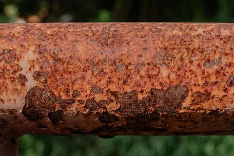 Heavy rust texture on steel construction handrail 스톡 사진